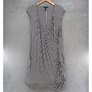 Lauren Ralph Lauren Dress Womens 2X Plus White Houndstooth Surplice Cap Sleeve